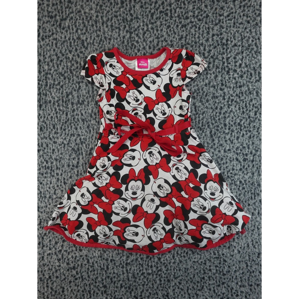 Disney‎ Minnie Mouse Dress Toddler Girls Size 4 Red White Tulle Skirt Tie